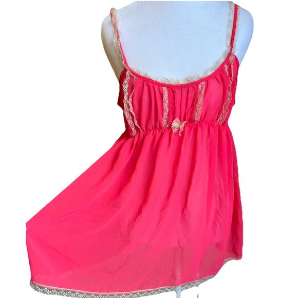 Victoria’s Secret Babydoll Sheer Pink Lingerie Chemise Cami Slip Dress Lace L - Picture 1 of 9